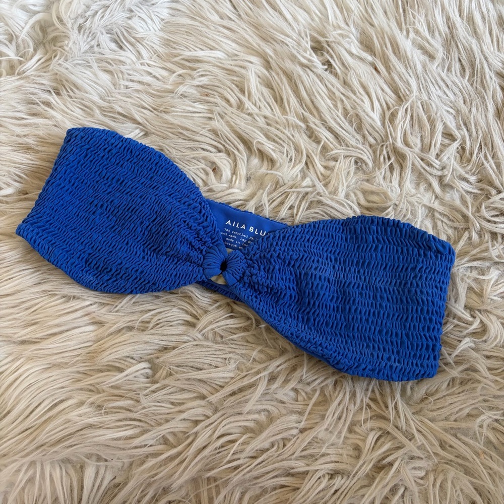 Aila Blue Scrunch Blue Bandeau Bikini Top Size Large